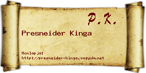 Presneider Kinga névjegykártya